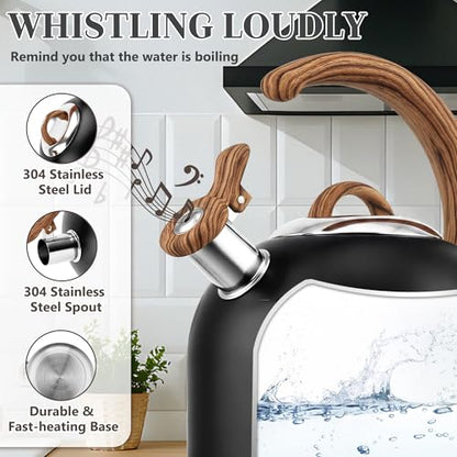 Harriet Tea Kettle Whistling Stovetop Tea Pot, 3.1QT Food Grade Stainless Steel Kettle for Boiling Water Coffee or Milk(Black) - color: Black