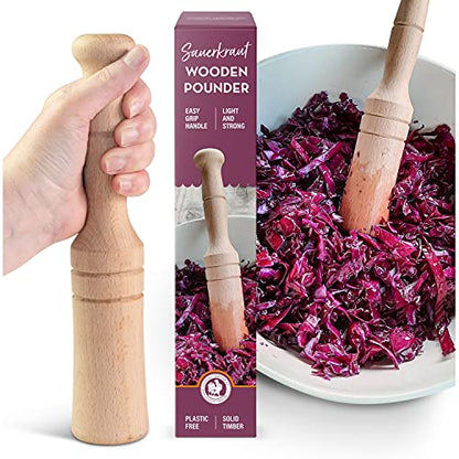 Sauerkraut Pounder - Solid Wooden Tamper for Sauerkraut Kimchi and Meat Tenderizing