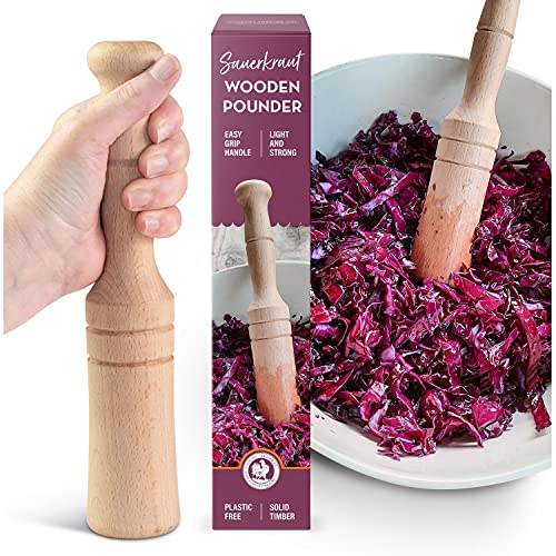 Sauerkraut Pounder - Solid Wooden Tamper for Sauerkraut Kimchi and Meat Tenderizing