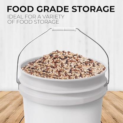 6.5-Gallon White Bucket Pail Container with Lid | Food Grade | Heavy-Duty Approx 90 MIL Extra Durable | Metal Handles with Plastic Grip | Multi-Use | Easy Stack and Store | BPA Free - 6 Pack - color: White - 6.5 Gallons, size: 6 Packs