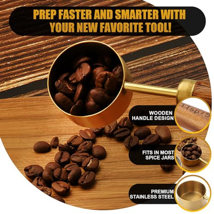 SHIKORI Gold Measuring Cups and Spoons Set with Wood Handles, Premium Stainless Steel Measuring Spoons and Measuring Cups Set-Gold - color: Gold