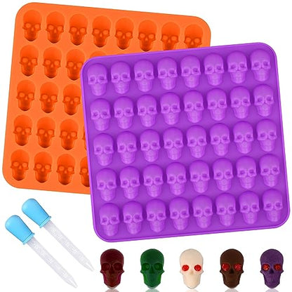 Sakolla 2 Pack Gummy Skull Candy Silicone Molds 40 Cavity Silicone Skull Molds with 2 Droppers for Halloween Chocolate, Candy,Jelly, Wax Melt, Dog Treats, Ice Cube - color: Mini Skull 40 Cavity/Purple&Orange