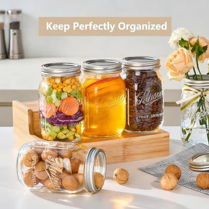 Mason Jars 32 oz,12 Pack Large Wide Mouth Mason Jar with Airtight Lids and Bands|Quart Glass Canning Jars for Pickling, Fermenting and Food Storage Microwave&Dishwasher Safe (12pack) - size: 12pack