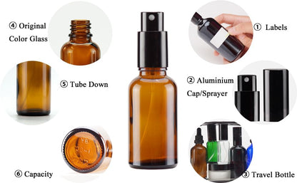 YIZHAO Amber Glass Spray Bottles 1oz, with Small Fine Mist Spray, Metal Cap, Refillable for Essential Oil,Travel,Cleaning,Perfume,Aromatherapy,Makeup – 6 Pcs - color: Amber, size: 30ml-6