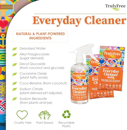 Truly Free Everyday Cleaner - Multipurpose Cleaner Spray, Kitchen Counter Cleaner, Natural Cleaning Products, Multi-Surface Household Solution - Pack of 3 - size: 4.5 Fl Oz (Pack of 2)