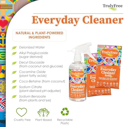 Truly Free Everyday Cleaner - Multipurpose Cleaner Spray, Kitchen Counter Cleaner, Natural Cleaning Products, Multi-Surface Household Solution - Pack of 3 - size: 4.5 Fl Oz (Pack of 2)