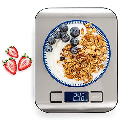 Moss and Stone Digital Kitchen Scale Food Multifunction Accuracy Digital Scale LCD Display 11 Lb 5 Kg, Food Scales Digital Weight Grams and Oz, Baking Scale, Stainless Steel Small Food Scale