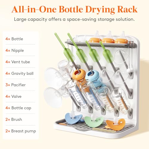 Lifewit Large Baby Bottle Drying Rack 15 Hooks, Newborn Essentials Must Haves, Bottle Storage Organizer for Countertop, Cabinet, Rack Dryer Holder for Pacifiers, Pump Parts, Baby Stuff - size: Large-15 Hooks, style: without Drain Mat