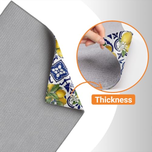 Absorbent Kitchen Dish Drying Mat Quick Dry Heat Resistant Hide Stain for Glasses Coffee Espresso Machines Pots Pans and Dish Racks,18" x 24" Blue White Lemon Tile Bohemia Pattern - color: Blue White Lemon Tile Bohemia