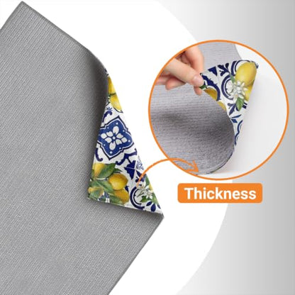 Absorbent Kitchen Dish Drying Mat Quick Dry Heat Resistant Hide Stain for Glasses Coffee Espresso Machines Pots Pans and Dish Racks,18" x 24" Blue White Lemon Tile Bohemia Pattern - color: Blue White Lemon Tile Bohemia
