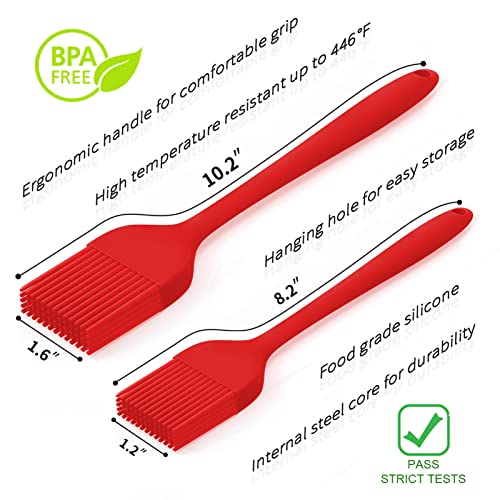 Silicone Basting Pastry Brush - Cooking Brush for Oil Sauce Butter Marinades, Food Brushes for BBQ Grill Kitchen Baking, Baster Brushes Baste Pastries Cakes Meat Desserts, Food Grade, Dishwasher Safe - color: 2 Pack - Red