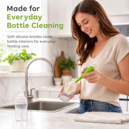 Baby Bottle Brush Set for Baby Bottles, 5 Cleaning Tools with Silicone Bottle and Nipple Brush Heads, Straw Brush, Detail Brush, Cup Rim Cleaner, Integrated Travel Storage, (Green)