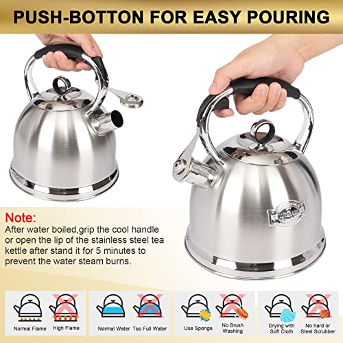 Tea Kettle for Stovetop, Food Grade Stainless Steel Water Kettle, Tea Pot for Home & Kitchen, 3.0 Qt - color: Silver