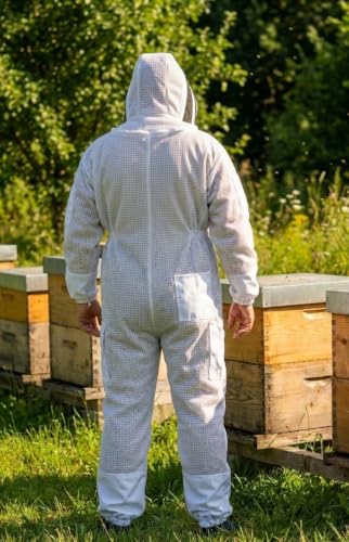 MS Breathable Ventilated 3Layers Beekeeping Suit with Fencing Veil & Protective Gloves – Full Body Beekeeper Suit - color: White, size: Medium