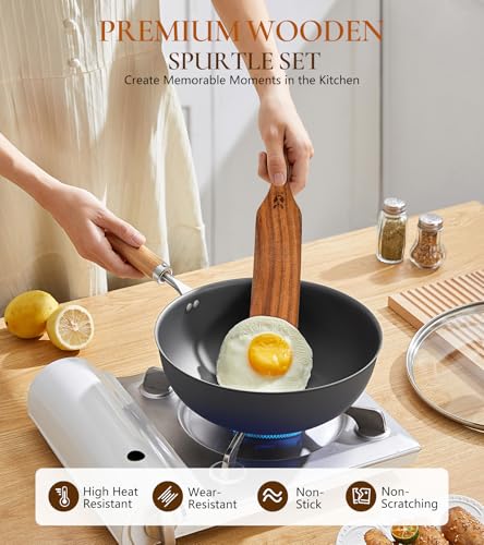 2Pcs Spurtles Kitchen Tools Wooden, Wooden Spurtle Spatula Set for Sourdough Starter, Natural from High Moist Resistance Teak, Kitchen Utensils for NonStick Cookware - size: 2PCS Wooden Spurtle