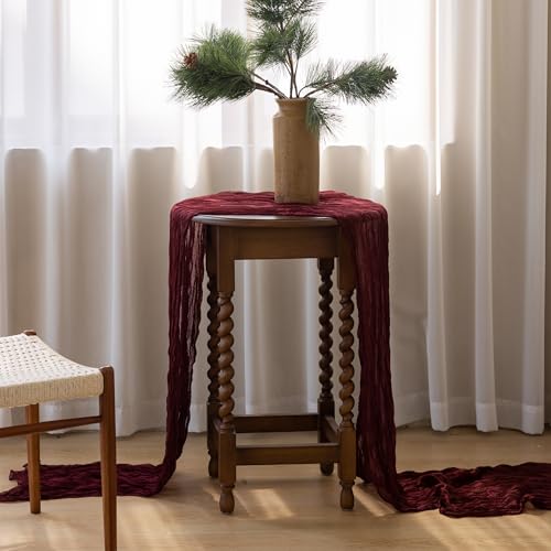 Keketoarrange Burgundy Table Runner Sheer Decor Rustic Gauze French Country Cheesecloth 120 Inch 10 FT Cheese Cloth for Wedding Baby Shower Bridal Shower Party Summer Home Decorations - color: Burgundy, size: 1pc 10ft