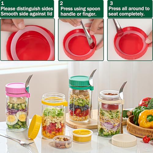 Danmu 32 oz Salad Jars with 2 Dressing Cups - Glass Mason Jar Meal Prep Containers,Wide Mouth,Leak Proof,Dishwasher Safe - Dry Wet Food Separation for Fresh Salad,Leftovers 4 Pack - color: Pearl White