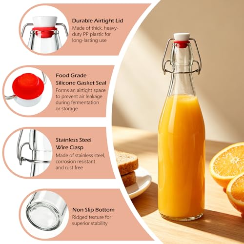 KEYWING 16oz Swing Top Glass Bottles, 10 Pack Glass Bottles with Lids, Airtight Flip Top Bottles for Fermentation, Kombucha, Vanilla Extract, Soda, Juice, Vinegar & Oil - size: 16oz 10 pack