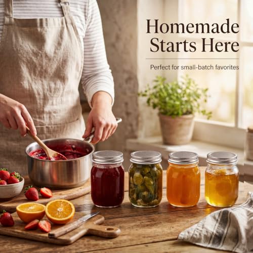 YINGERHUAN Glass Regular Mouth Mason Jars, 16 oz Clear Glass Jars with Silver Metal Lids for Sealing, Canning Jars for Food Storage, Overnight Oats, Dry Food, Snacks, Candies, DIY Projects (4PACK)