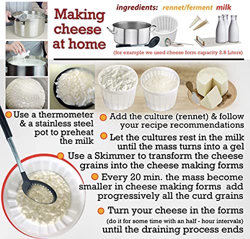 11 pcs Cheese Making Kit Beginners - Soft Cheese Molds + Cheese Mold with a Follower Piston - Cheese Making Supplies - Moldes Para Queso Fresco Casero - Paneer Cream Cheese Form Mold Basket № 2