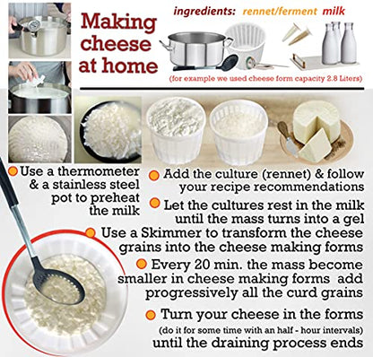 11 pcs Cheese Making Kit Beginners - Soft Cheese Molds + Cheese Mold with a Follower Piston - Cheese Making Supplies - Moldes Para Queso Fresco Casero - Paneer Cream Cheese Form Mold Basket № 2