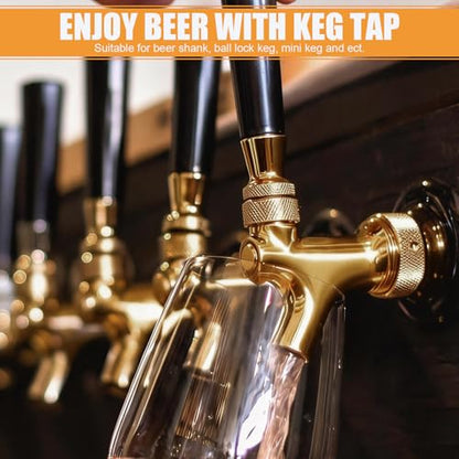Golden Kegerator Tap Beer Faucet, 2Pcs All 304 Stainless Steel Draft Keg Tap Beer Tower Faucet with Beer Covers Caps Plugs, Beer Dispenser Kegerator Parts for Homebrew