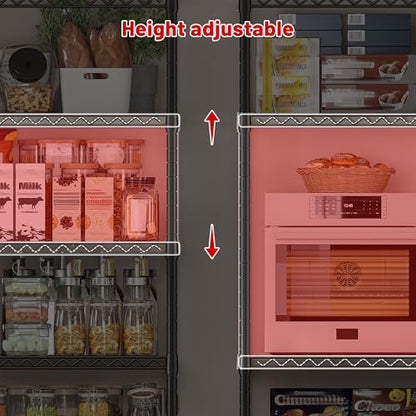 REIBII 45.8" W Storage Shelves, Heavy Duty 5-Tier Wire Shelving, Adjustable Metal Shelf for Pantry Kitchen Commercial, Tool-Free Assembly, 17.2" D x 45.8" W x 71" H, Black - size: 5 Tier, 45.8" W x 71" H x 17.2" D