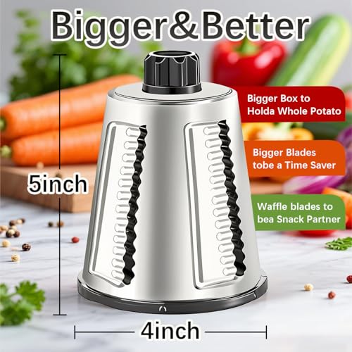 VEKAYA Rotary Cheese Grater Hand Crank with 4 Interchangeable Stainless Steel Blades, Large Manual Handle Shredder and Waffle Slicer for Vegetables, Cheese and Nuts with Table Suction Base(Blue) - color: Blue