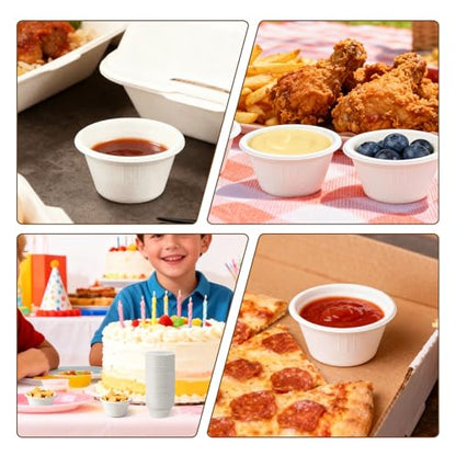 LeonBach 200 Pack 2oz Natural Sugarcane Paper Bowls, Compostable Paper Condiment Snack Sample Tasting Serving Cups Biodegradable Food Containers Small Dipping Cup, White - color: White, style: 2oz-200 Pack