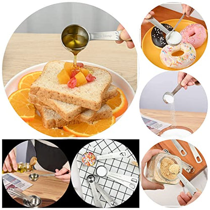 Measuring Cups and Spoons Set, 18/8 Metric & US Stainless Steel 8 Measuring Cups & 9 Spoons with 1 Leveler & 1 Measurement Conversion Chart for Baking & Kitchen - size: B: 8cups+9spoons