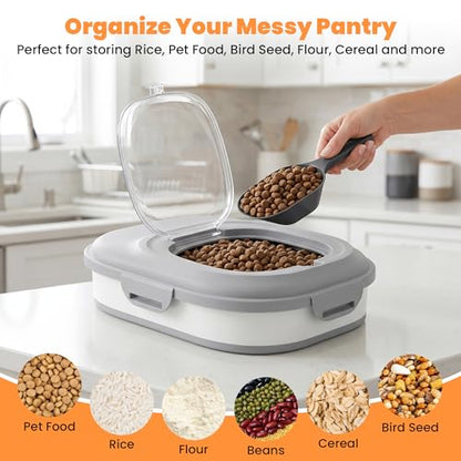 28 Lbs Dog Food Storage Container with Wheels, Collapsible Pet Food Storage Container with Clear Window, Measuring Cup & Scoop, BPA Free Cat Food Container for Rice, Flour, Grain, Bird Seed - color: Grey/28lbs