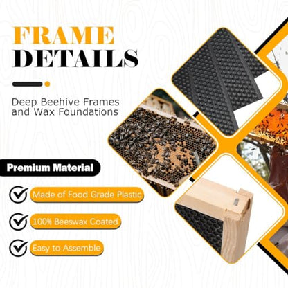 BeeCastle 40-Pack Beehive Frames Bee Hive Frame with Waxed Foundation Sheet Unassembled Beehive Frames, 9-1/8-Inch(Black) - size: 40-Pack
