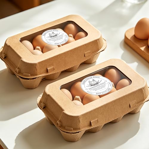 PANTIDE Farm Fresh Eggs Carton Labels Stickers - 500 Count Unwashed Eggs Packaging Adhesive Round Decal Roll, Market Egg Handling Sticker Collected Date for Chicken Quail Duck (2 x 2 Inch, White) - color: Eggs White