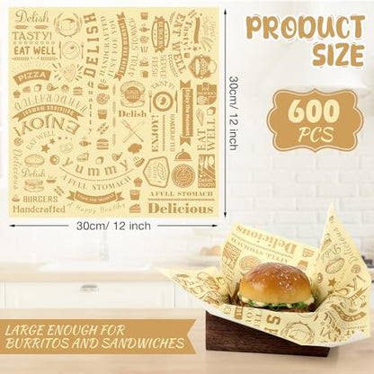 Outus 600 Pcs 12 x 12 Inch Deli Wax Paper Sheets Grease Resistant Tray Basket Liners Newsprint Paper Water and Grease Proof Sandwich Wrapping Square Hot Dog Wrappers for Food Baking (Light Yellow) - color: Light Yellow