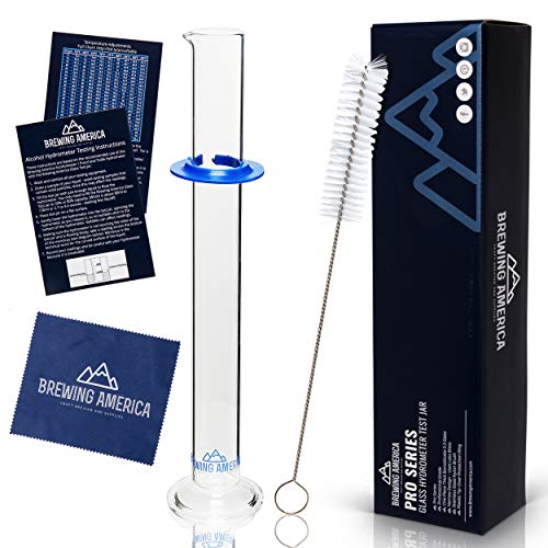 Brewing America Glass Hydrometer Test Tube Jar & Cylinder Brush - Narrow Flask for Alcohol by Volume Test - Moonshine, Homebrew Beer, Home Wine Making Kits, Borosilicate Glass 3.3