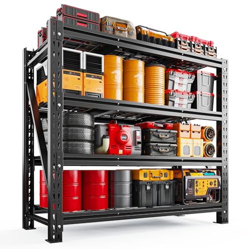 Romorgniz 3020LBS Heavy Duty Garage Shelving, 51.6" W Storage Shelves with Wire Deck, Rust/Water Resistant, 4 Tier Adjustable Industrial Shelving for Warehouse Basement, 17.8" D Deep x 72" H, Black - size: 51.6" W X 72" H X 17.8" D
