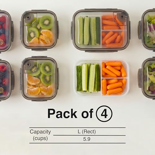 BPA-Free Plastic Airtight Food Storage Containers with Vented Lids, 4-Pack (5.9 Cups Each) for Meal Prep and Leftovers - size: Pack of 4 (5.9 Cup)
