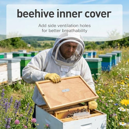 2pcs Beehive Inner Cover for 10 Frame Hive Box,Beeswaxed-Coated Bee Hive Cover,Beekeeping Supplies,Bee Hive Top Cover with Frame,Cover with Feeding Hole for Beekeeping Tool (2)