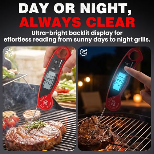 Meat Thermometer Digital, 1 Sec Instant Read, ±0.5°F, Waterproof | IPX5 Waterproof, Large Backlit Display, Magnetic Back, 4.1-Inch Probe, for Grilling, BBQ, Smoker and Cooking - color: Red
