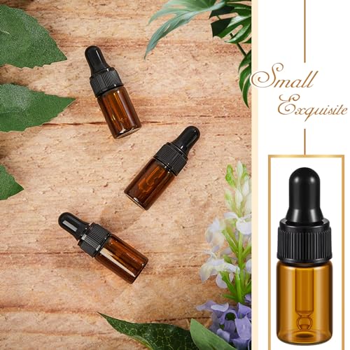 Didaey 200 Pcs 1/2/3/5/10/15 ml Mini Glass Oil Dropper Bottle Bulk, Clear Essential Small Empty Bottles Sample Containers Perfume Liquid Vials with Cap for Traveling (3 ml,Amber) - color: Amber, size: 3 ml