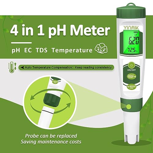pH EC Meter for Water Hydroponics, PPM Meter for Nutrients, Measure pH PPM Conductivity Temperature of Hydroponic Garden Water and Nutrient Solution, EC pH TDS Meter for Water, Aquarium, Pool - color: Green pH meter