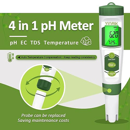 pH EC Meter for Water Hydroponics, PPM Meter for Nutrients, Measure pH PPM Conductivity Temperature of Hydroponic Garden Water and Nutrient Solution, EC pH TDS Meter for Water, Aquarium, Pool - color: Green pH meter