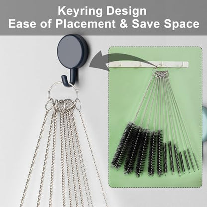 Ixiaoyoo Straw Cleaner Brush Set, 12 Pieces Botthle Cleaning Brush and Nylon Tube Brush Brush, 11.8 Inch Long Cleaning Brush Kit for Water Bottle, Straws on Tumbler, Sippy Cup, Tea Pot Spout | Black Straw Cleaner Brushes for Tumbler, Sippy Cup, Water Bott