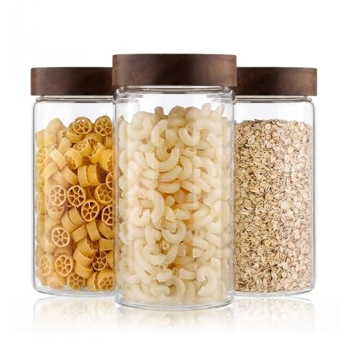 Glass Food Storage Jars, 44oz Glass Food Canister with Bamboo Lid, Kitchen Pantry Storage Jar, Food Storage Containers, Ideal for Tea, Sugar, Rice, Coffee Beans, Spice, Candy, Cookie, 3 Pack - color: 44oz-3pack