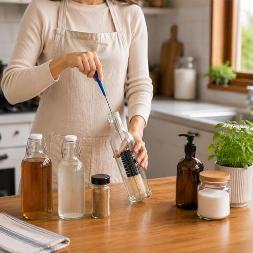 2 Pack 17 Inch Long Bottle Brush Set, Dual 2" & 1.3" Soft Nylon Bristles, Flexible Handle for Narrow Neck Bottles, Water Bottles, Kombucha, Wine Bottles, Spice Jars, Hummingbird Feeders