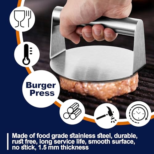 Smash Burger Press, HaSteeL 5.5-Inch Stainless Steel Burger Press, Non-Stick Grill Press for Flat Top Griddle Grill Cooking, Round Smasher Tool for Cooking Burgers, Bacon, Meats, Sausages - style: 1-Piece