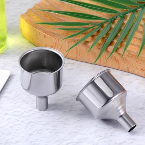 2 Pcs Stainless Steel Flasks Funnels 3/8" Small Kitchen Funnel Set Spout for Flasks Oil Bottle Liquid Perfume Bottle Coffee Beans