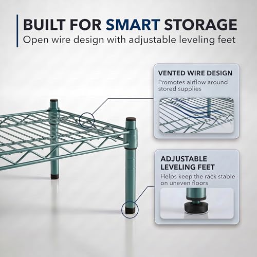 Green Epoxy Wire Storage Shelf, Dunnage Rack, Commercial 1 Tier Small Shelf, 21" x 30" x 8", Heavy-Duty Metal Construction - color: Green, size: 21"D x 30"W x 8"H