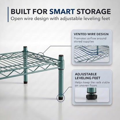 Green Epoxy Wire Storage Shelf, Dunnage Rack, Commercial 1 Tier Small Shelf, 24" x 24" x 14", Heavy-Duty Metal - color: Green, size: 24"D x 24"W x 14"H