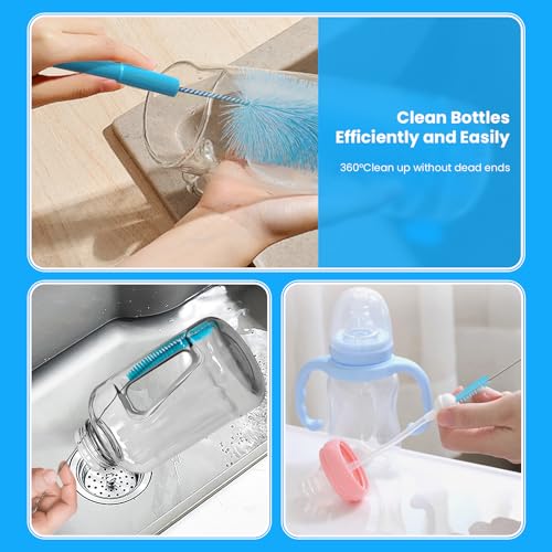 5 Pack Bottle Brush, Straw Cleaner Brush & Water Bottle Brush,15 in Stainless Steel Brush, Narrow Bottle Brush, 3 Straw Brushes, for Water Bottle, Coffee Mugs, Flasks, Glasses, Tumblers, Blue - color: 5pcs/Blue